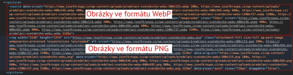 Zdrojový kód zobrazování obrázků WebP a PNG